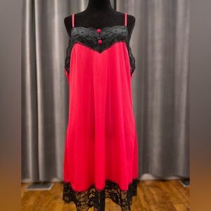 Vintage red nylon and lace chemise nightie